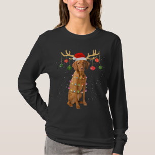 Reindedarmen Vizsla Dog Santa Hat Kerstlicht T-shirt