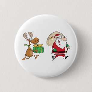 Reindedarren die met de Kerstman lopen die giften Ronde Button 5,7 Cm