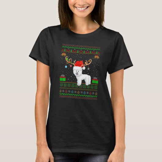 Reindedarren Santa Hat Matching Ugly Bichon Frise T-shirt (Voorkant)