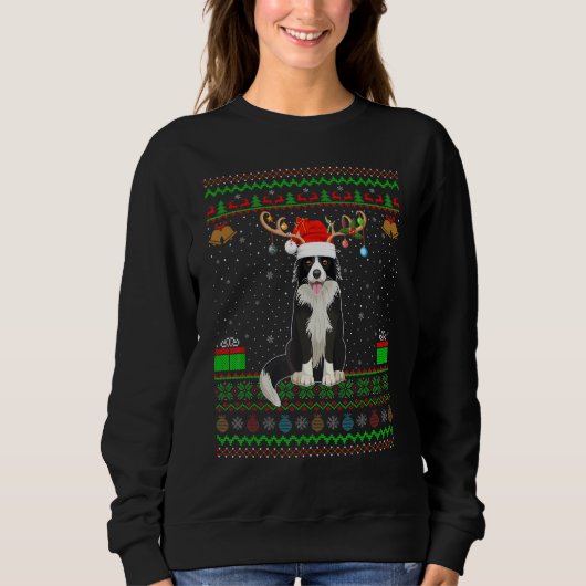 Reindedarren Santa Hat Matching Ugly Rough Collie  Trui (Voorkant)