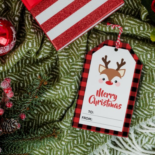 Reindedarrood met een pretkerst van cadeaulabel