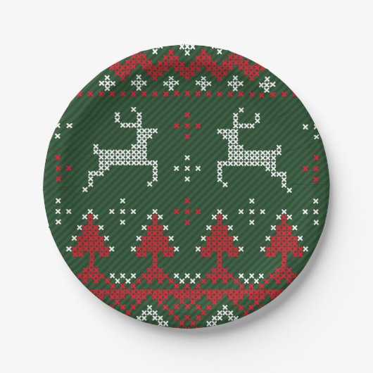 ReindedFunny Kerstmis, Ugly Sweater Paper Borden Papieren Bordje (Voorkant)