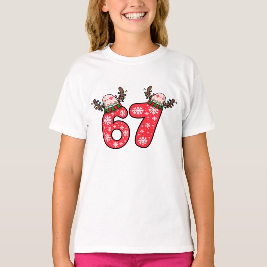Reindeer 6 7 Santa Hat Christmas T-shirt (Voorkant)