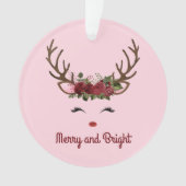 Reindeer and Flowers Merry and Bright on Pink Cera Ornament (voorkant)