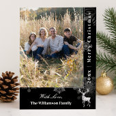Reindeer and Snowflakes Holiday Photo | Black Card Feestdagenkaart