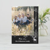 Reindeer and Snowflakes Holiday Photo | Black Card Feestdagenkaart (Staand voorkant)