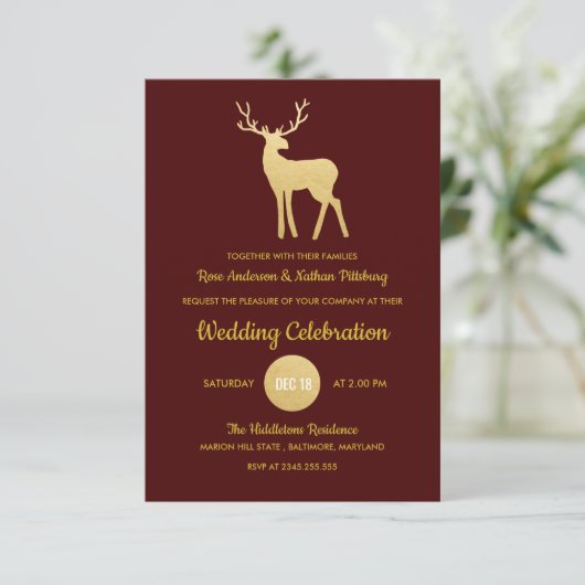 Reindeer Antler Faux Gold Foil | Elegant Wedding Kaart (Staand voorkant)