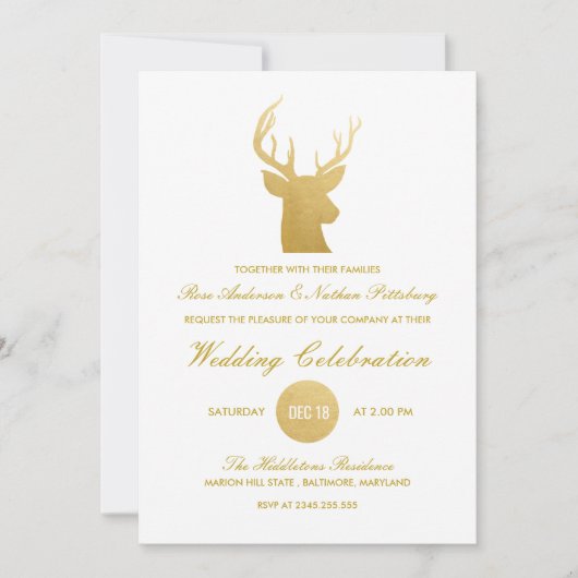 Reindeer Antler Faux Gold Foil | Winterbruiloft Kaart (Voorkant)