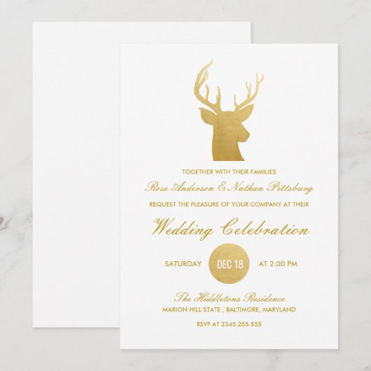 Reindeer Antler Faux Gold Foil | Winterbruiloft Kaart (Voorkant / Achterkant)
