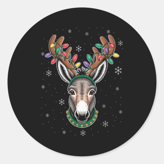 Reindeer Antlers Cute Christmas Animal Xmas Kids  Ronde Sticker (Voorkant)