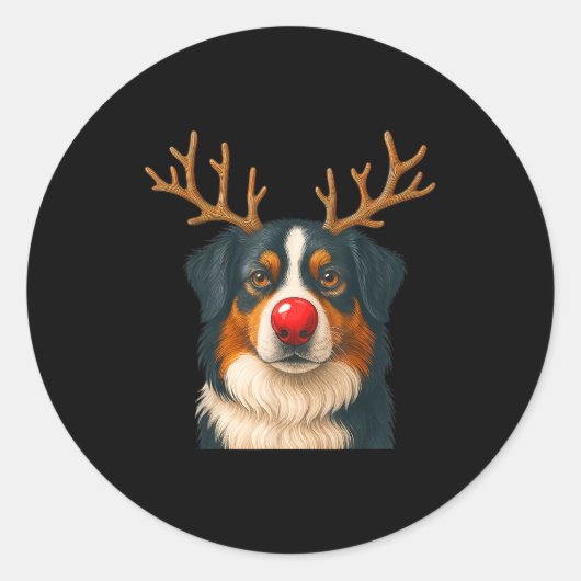 Reindeer Australian Shepherd Christmas Aussie Dog  Ronde Sticker (Voorkant)