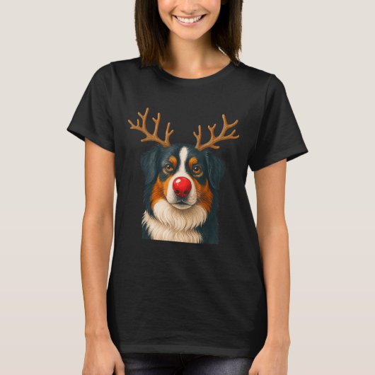 Reindeer Australian Shepherd Christmas Aussie Dog  T-shirt (Voorkant)