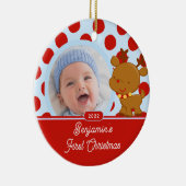 Reindeer Baby Boy Fotokerstversiering Keramisch Ornament (Rechts)