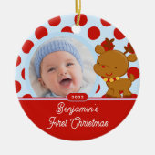 Reindeer Baby Boy Fotokerstversiering Keramisch Ornament (Voorkant)