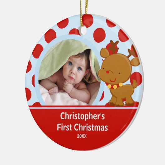 Reindeer Baby Boy Fotokerstversiering Keramisch Ornament (Links)