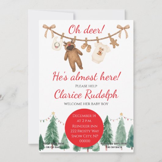 Reindeer Baby Shower Invitation Kaart (Voorkant)