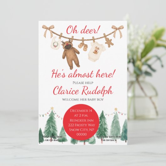 Reindeer Baby Shower Invitation Kaart (Staand voorkant)