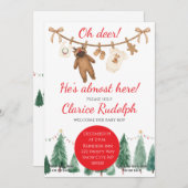 Reindeer Baby Shower Invitation Kaart (Voorkant / Achterkant)