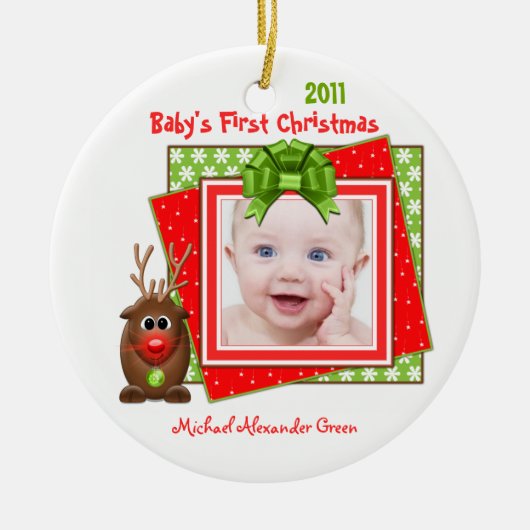 Reindeer Baby's eerste kerstfoto Ornament (Voorkant)