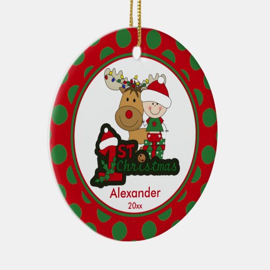 Reindeer Baby's eerste kerstversiering Keramisch Ornament (Rechts)