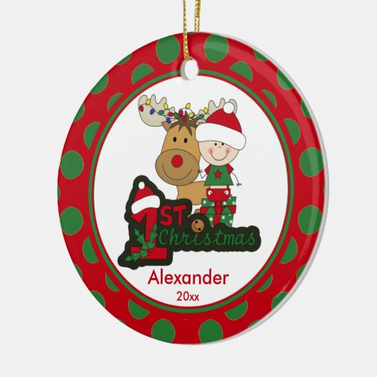 Reindeer Baby's eerste kerstversiering Keramisch Ornament (Links)