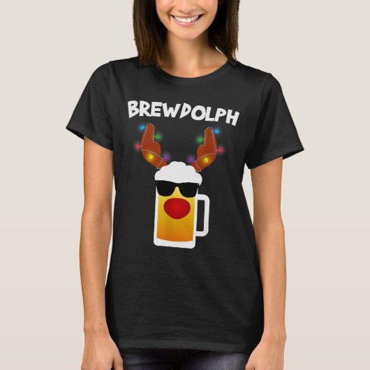 Reindeer Beer Rudolph Brewdolph Funny Christmas  T-shirt (Voorkant)