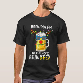 Reindeer Beer Rudolph Brewdolph Funny KerstPa T-shirt