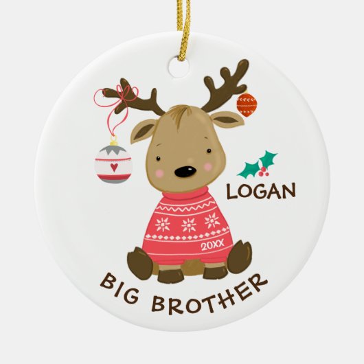 Reindeer Big Brother kerstversier Keramisch Ornament (Voorkant)