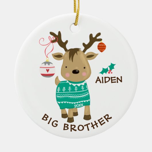 Reindeer Big Brother kerstversier Keramisch Ornament (Voorkant)