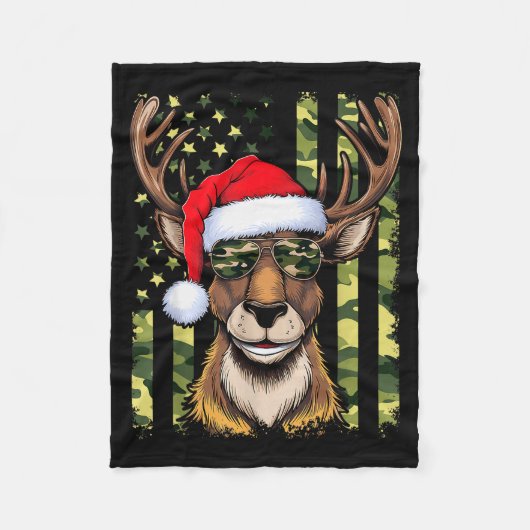 Reindeer Camo American Flag Christmas Pajama X-mas Fleece Deken (Voorkant)