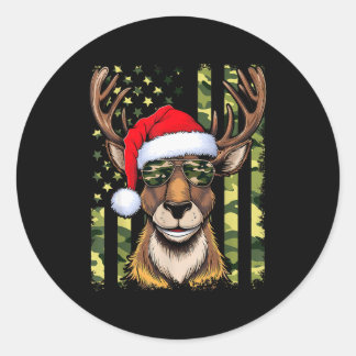 Reindeer Camo American Flag Christmas Pajama X-mas Ronde Sticker