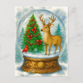 Reindeer Cardinal Christmas Snow Globe Postcard Feestdagenkaart