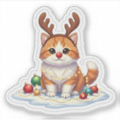 Reindeer Cat with Red Nose Rudolph Style Christmas Sticker (Voorkant)
