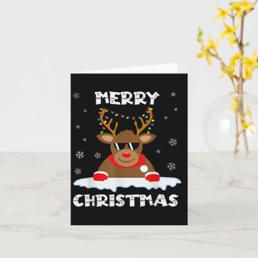 Reindeer Christmas Lights Santa Deer Rudolph Merry Kaart (Gele Bloem)