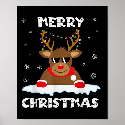 Reindeer Christmas Lights Santa Deer Rudolph Merry Poster (Voorkant)