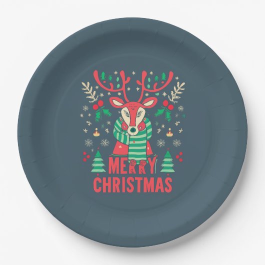 Reindeer Christmas Paper Plate Papieren Bordje (Voorkant)