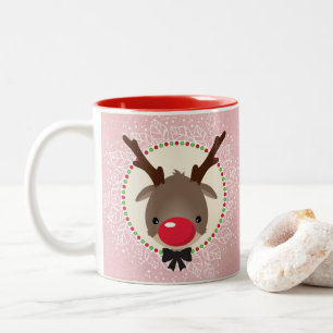REINDEER CHRISTMAS schattige rode neus roze Tweekleurige Koffiemok