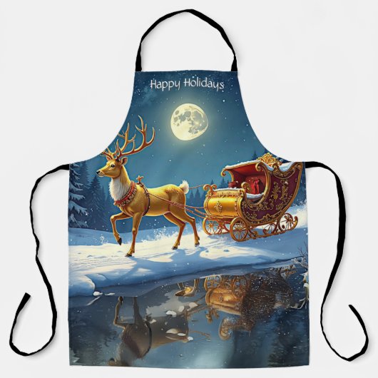 Reindeer Christmas Sleigh Holiday Apron Schort (Voorkant)