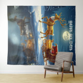 Reindeer Christmas Sleigh Holiday Backdrop Wandkleed (In Situ (horizontaal))