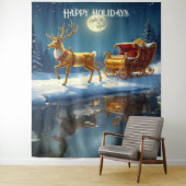 Reindeer Christmas Sleigh Holiday Backdrop Wandkleed (In situ)