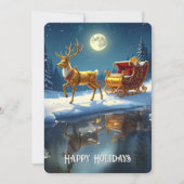 Reindeer Christmas Sleigh Holiday Card Feestdagenkaart (Voorkant)