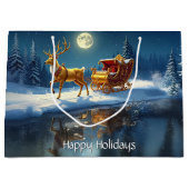 Reindeer Christmas Sleigh Holiday Gift Bag Groot Cadeauzakje (Voorkant)