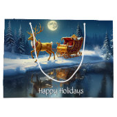Reindeer Christmas Sleigh Holiday Gift Bag Groot Cadeauzakje (Achterkant)