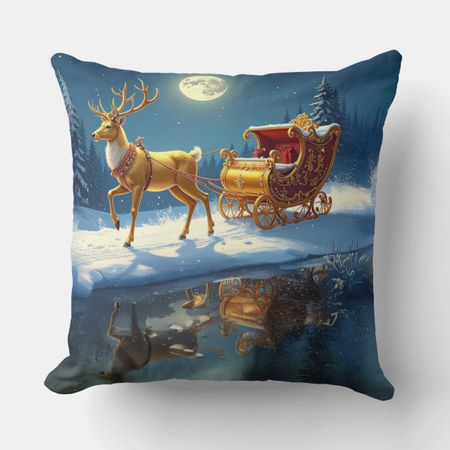 Reindeer Christmas Sleigh Holiday Kussen (Voorkant)