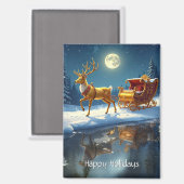 Reindeer Christmas Sleigh Holiday Magnet (Voorkant / Achterkant)