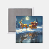 Reindeer Christmas Sleigh Holiday Magnet (Voorkant / Achterkant)