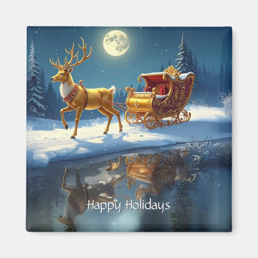 Reindeer Christmas Sleigh Holiday Magnet (Voorkant)