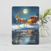 Reindeer Christmas Sleigh Holiday Party Invitation Kaart (Staand voorkant)