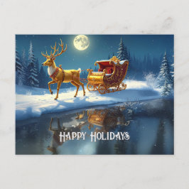 Reindeer Christmas Sleigh Holiday Postcard Briefkaart