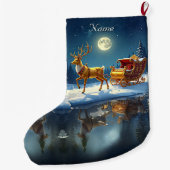 Reindeer Christmas Sleigh Holiday Stocking Grote Kerstsok (Achterkant)